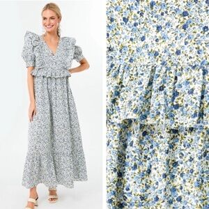 Tuckernuck Hyacinth House Meadow Floral Puff Sleeve Ruffle Dress